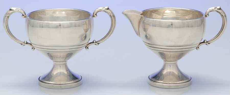 581 (Sterling, Hollowware) Mini Sterling Creamer and Open Sugar by Lunt Silver-1