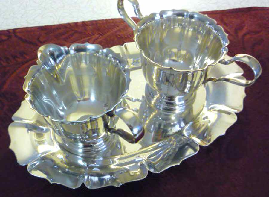 Early Dublin (Silverplate, Hollowware) Plated Individual Creamer, Sugar and Tray by Lunt Silver-1
