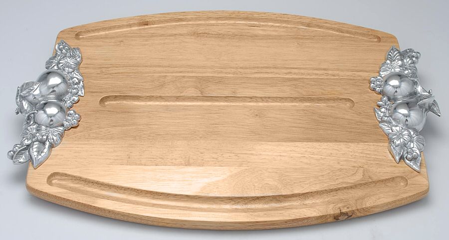 Orchard in Bloom (Alloy, Hollowware) 21" Wood Carving Tray & Metal Handles by Lenox-1