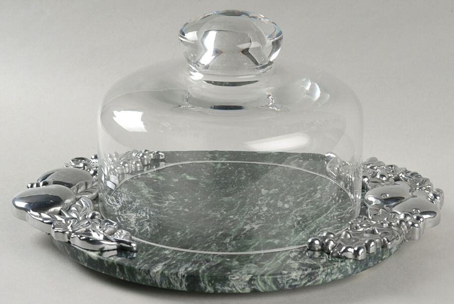 Orchard in Bloom (Alloy, Hollowware) Cheese Dish w/Marble Base, Metal Hdls & Glass Dome by Lenox-1