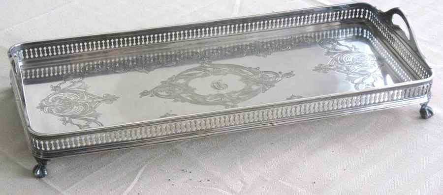 2195 (Silverplate, Hollowware) 16" Footed Oblong Buffet Tray by Lawrence B Smith -1
