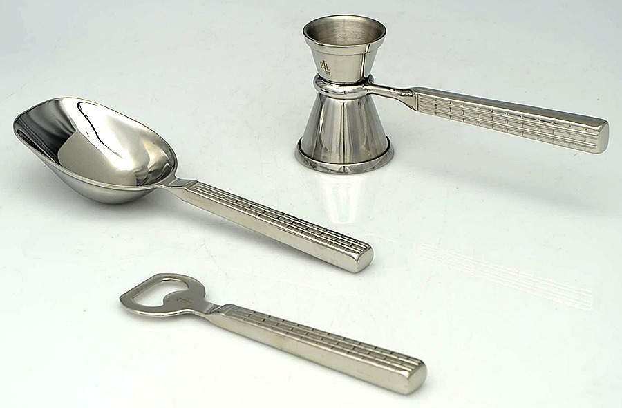 Watchband (Silverplate, Hollowware) 3 Piece)Bar Set (Bottle Opener,Ice Scoop & Jigger) by Ralph Lauren Flatware-1