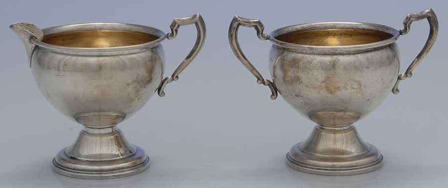 16 (Sterling, Hollowware) Weighted Mini Creamer and Open Sugar by La Pierre Silver-1