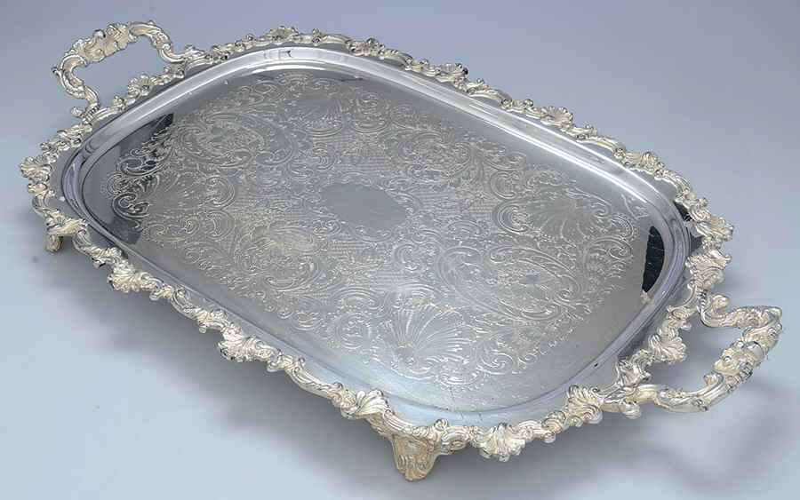 618 (Silverplate, Hollowware) 23" 4 Toed Waiter Tray by Lawrence B Smith -1
