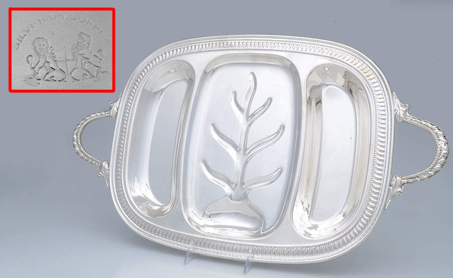 Silverplate Hollowware 18" 3 Pt Meat Platter with Well by Lehman Bros Silver-1