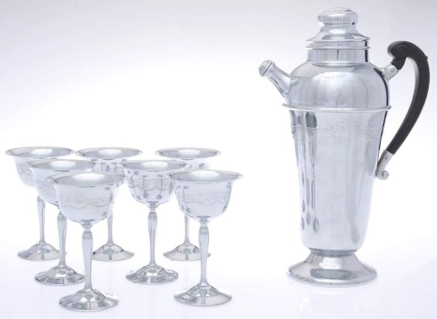 Silverplate Hollowware 8 Piece Martini Set (1 MARSH, 7 MARTG) by Lehman Bros Silver-1