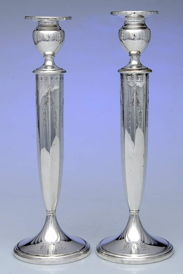1852 (Sterling, Hollowware) Pair of 12" Weighted Candlesticks by La Pierre Silver-1