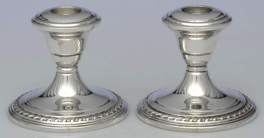 5 (Sterling, Hollowware) Pair of Weighted Console Candleholders by La Pierre Silver-1