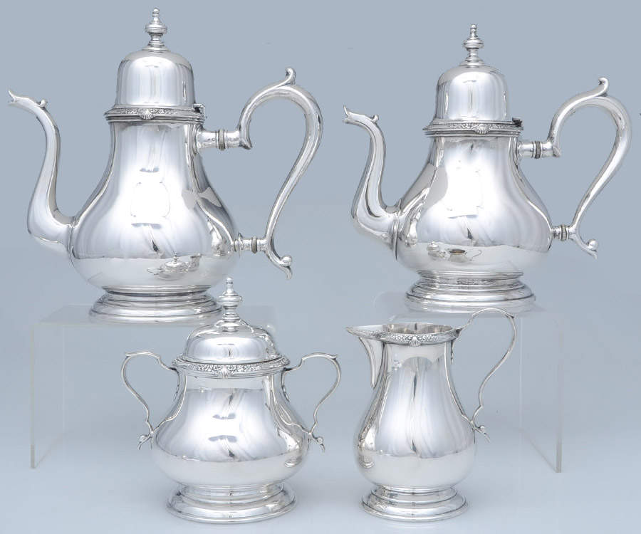 2400 (Sterling, Hollowware) 4 Piece Tea Set (SCP, STP, SCR, SSU) by Lunt Silver-1
