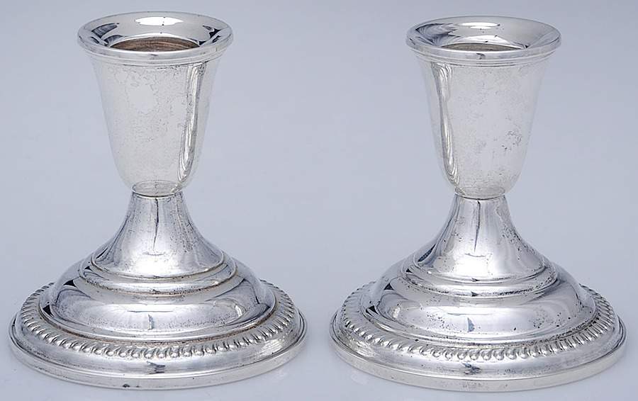 56 (Sterling, Hollowware) Pair of 3" Weighted Candleholders by Lunt Silver-1