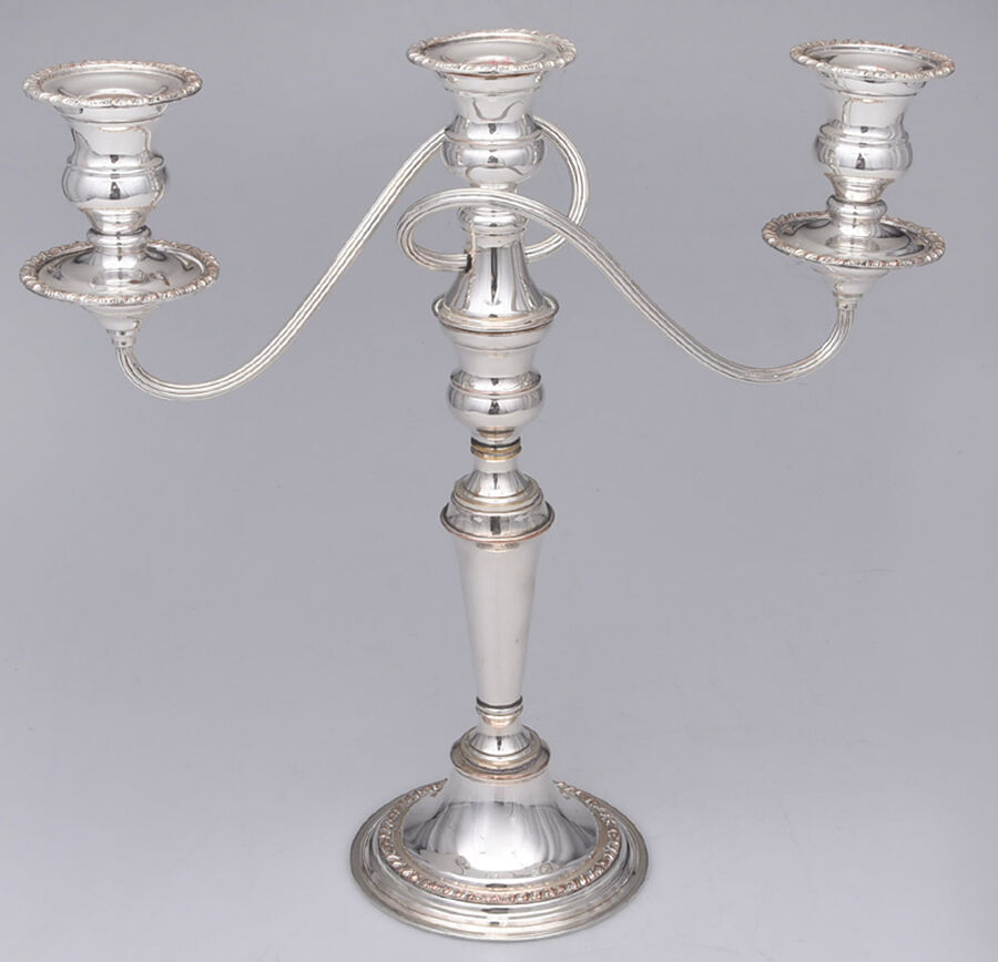 Silverplate Hollowware 3 Light Weighted Candelabra with Bobech by Lloyd Pascal & Co-1