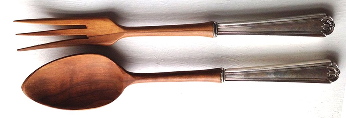 Beaux Art (Sterling 1910, 1932) Wooden Bowl 2-Piece Salad Set by Manchester-1