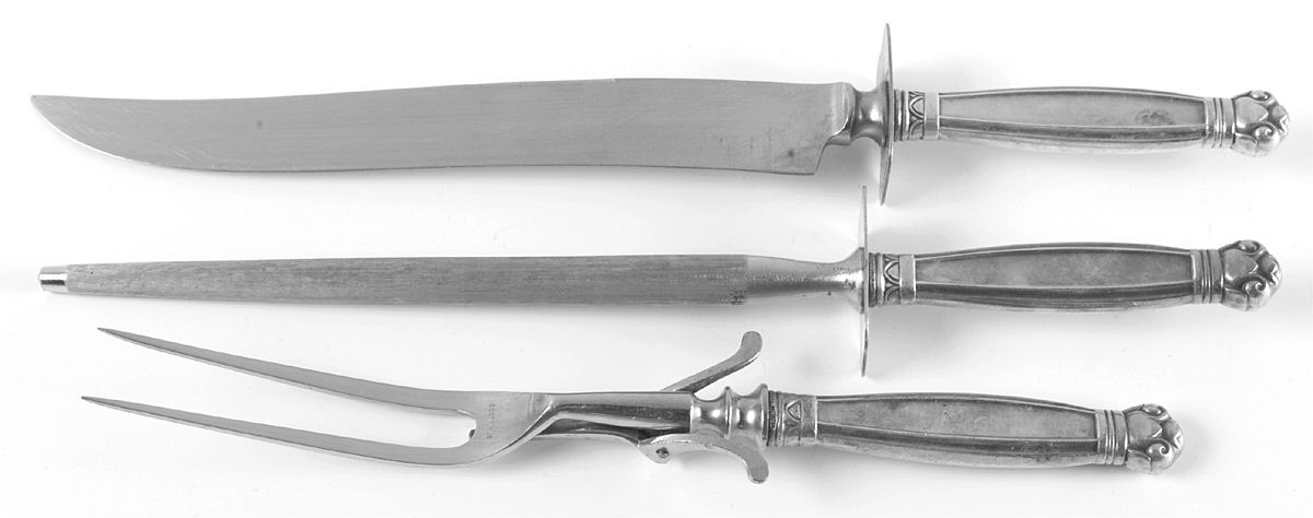 Copenhagen (Sterling, 1936, No Monograms) Large 3-Piece Roast Carving Set w/ Stainless Blade by Manchester-1