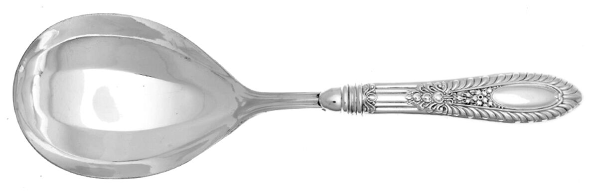 Gadroonette (Sterling, 1938, No Monograms) Casserole Spoon with Silverplate Shell Bowl by Manchester-1