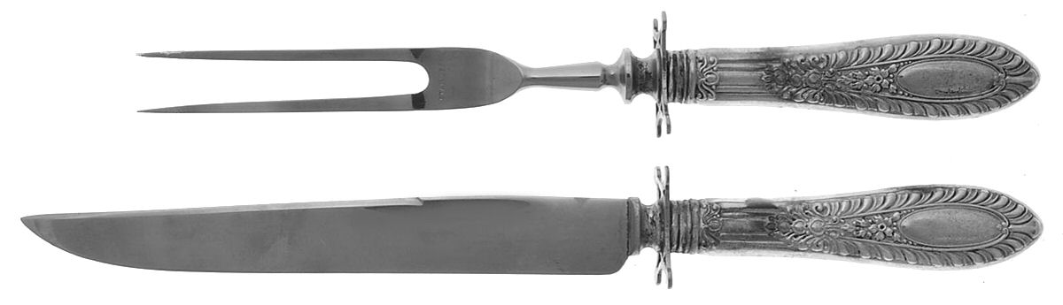 Gadroonette (Sterling, 1938, No Monograms) Small Steak 2-Piece Carving Set w/Stainless Blade by Manchester-1