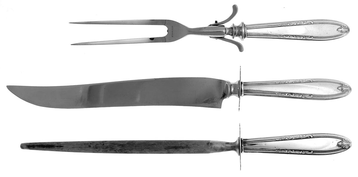 Leonore (Sterling, 1939) 3 Piece Small Carving Set W/Sterling Guard by Manchester-1