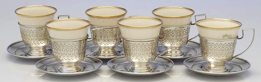 Sterling Hollowware Demi Cup and Saucer with Lenox Liner - Set of 6 by Manchester-1