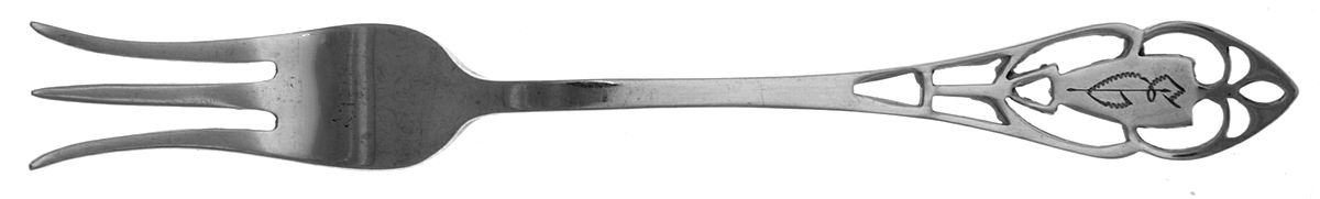 Pierced Handle (Sterling, 1951) Monogram Short Handle Pickle/Olive Fork by Manchester-1