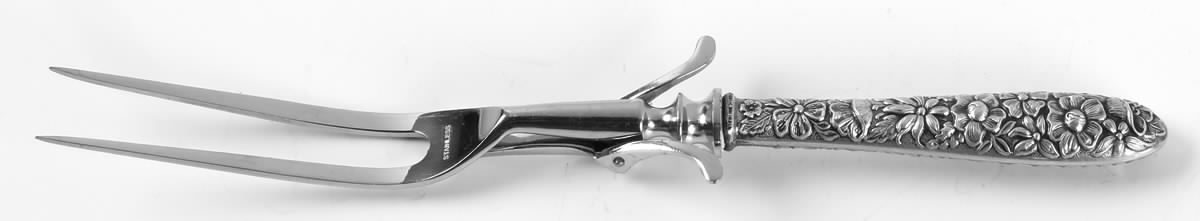 Southern Rose (Sterling, 1933) Large Stainless-Prong Roast Carving Fork by Manchester-1