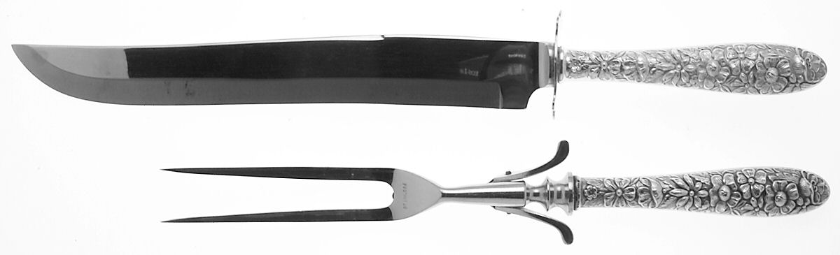 Southern Rose (Sterling, 1933) Large 2-Piece Roast Carving Set w/Stainless Blade by Manchester-1
