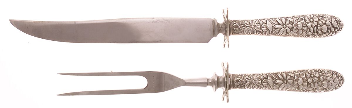 Southern Rose (Sterling, 1933) Small Stainless Blade 2-Piece Steak Carving Set by Manchester-1