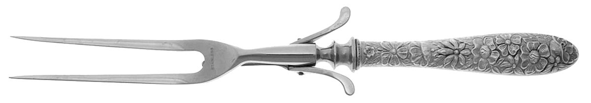 Southern Rose (Sterling, 1933) Large Stainless-Prong Roast Carving Fork by Manchester-1