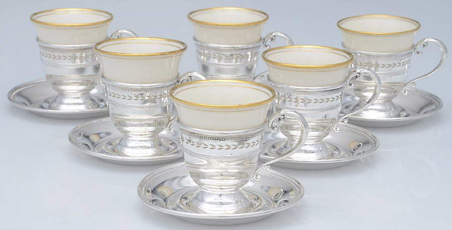Sterling Hollowware Demi Cup and Saucer with Lenox Liner - Set of 6 by M Fred Hirsch-1