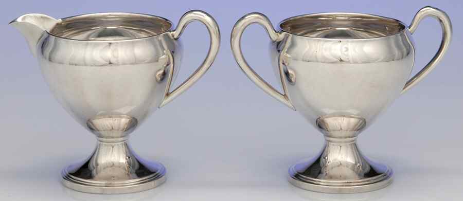 Sterling Hollowware Mini Sterling Creamer and Open Sugar by M Fred Hirsch-1