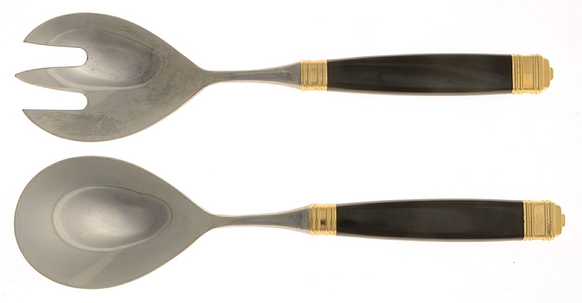 Continental-Black (Stainless-Gold Accent) 2 Pc Salad Set with Stainless Bowl by Mikasa-1