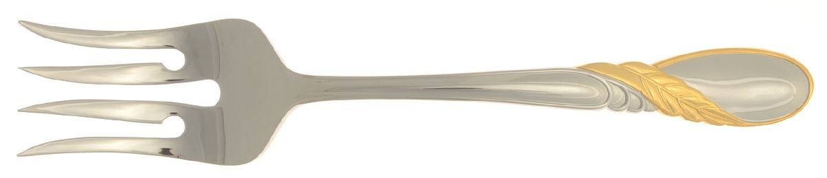 Novena Gold (Stainless, Gold Accent) Large Solid Cold Meat Serving Fork by Mikasa-1