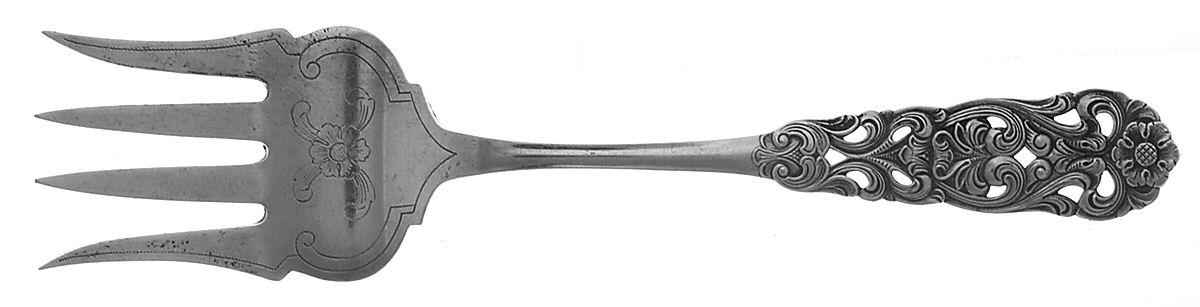 Valdres (Sterling) Cold Meat Serving Fork Medium Bright Cut by T H Marthinsen Silver-1