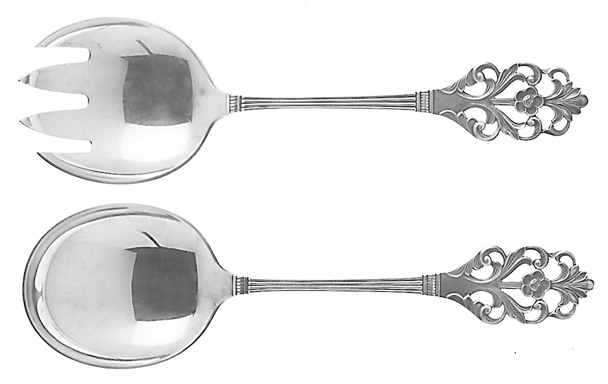 Viking Rose (Sterling) (2 Pc) Solid Salad Set by T H Marthinsen Silver-1