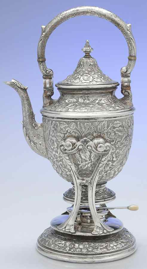 Southern Rose-Chased (Sterling, Hollowware) Kettle, Stand & Burner by Manchester-1