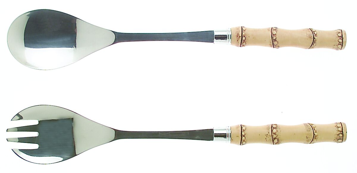 Bamboo Natural (Stainless) 2 Pc Salad Set with Stainless Bowl by Mikasa-1