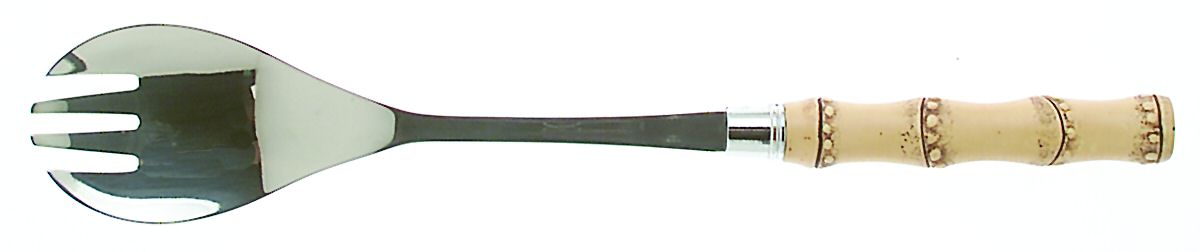 Bamboo Natural (Stainless) Salad Serving Fork with Stainless Prongs by Mikasa-1