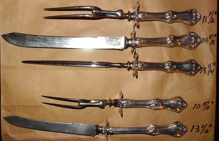 Corinthian (Sterling, 1891) Large 3-Piece Roast Carving Set w/ Stainless Blade by Mount Vernon-1