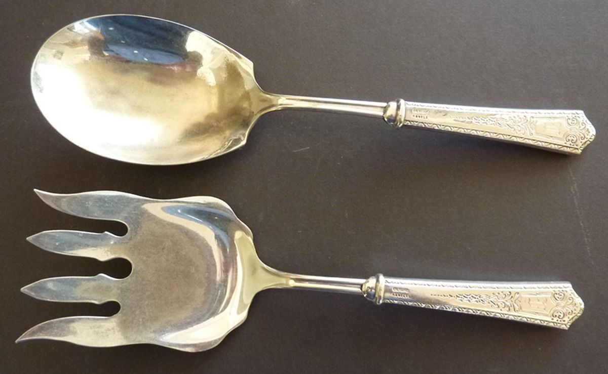 Princess (Sterling, 1910-1932) 2-Piece Salad Set with Silverplate Bowl by Manchester-1