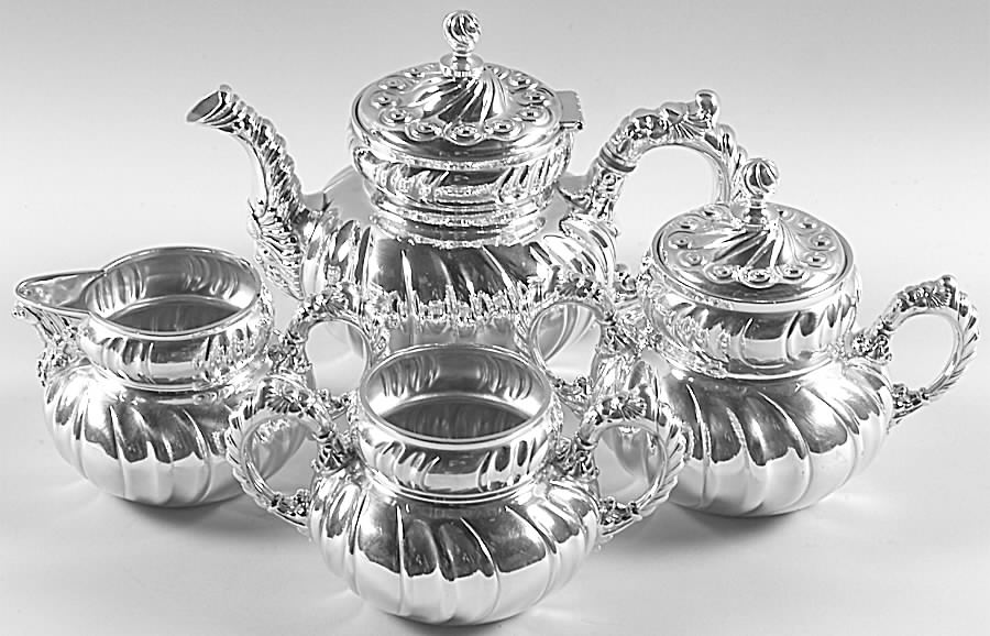 1985 (Silverplate, Hollowware) 4-Piece Coffee Set (CP, Cr, Su & Waste) by Meriden Britannia -1