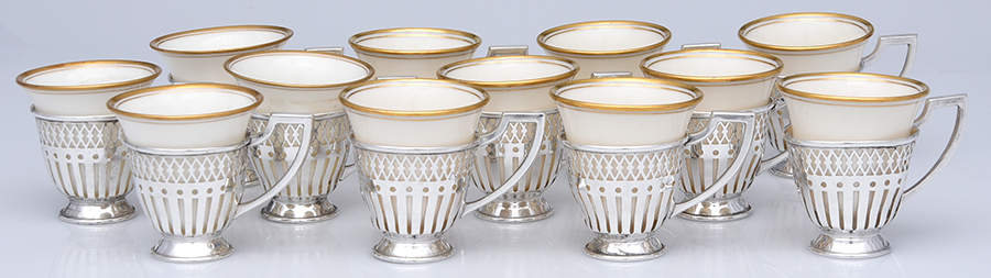 50 (Sterling, Hollowware) (Set of 12) Demitasse Cup & Lenox Liner by Matthews -1