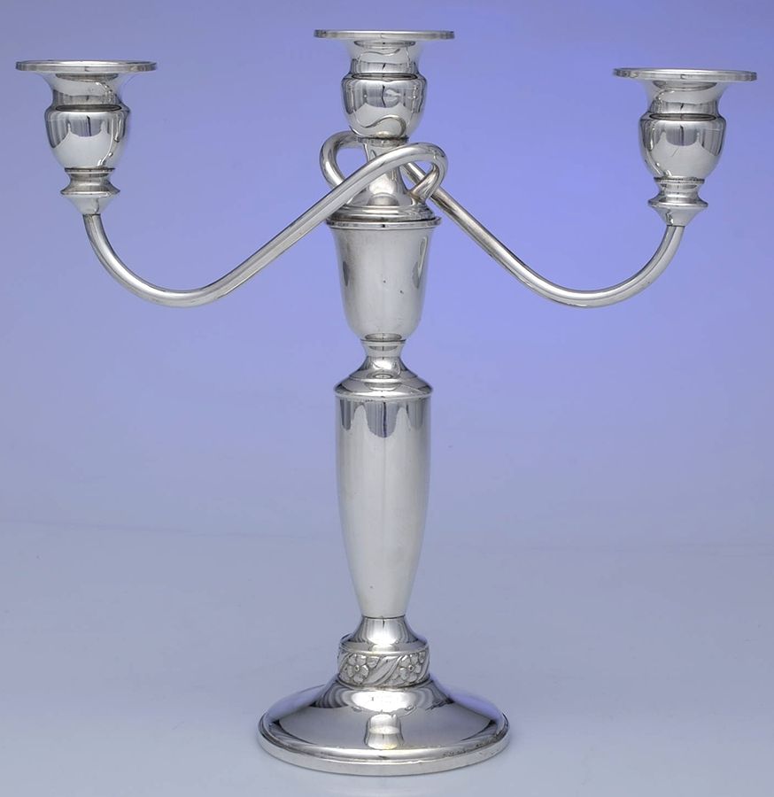 Floret (Sterling, Hollowware) Weighted 3 Light Candelabra by Mueck-Cary-1