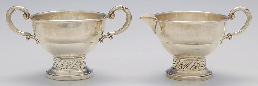 Floret (Sterling, Hollowware) Weighted Mini Creamer and Open Sugar by Mueck-Cary-1