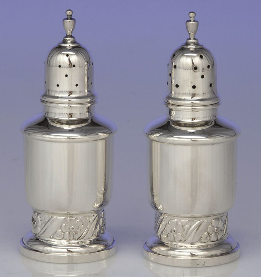 Floret (Sterling, Hollowware) Weighted Salt and Pepper Set by Mueck-Cary-1
