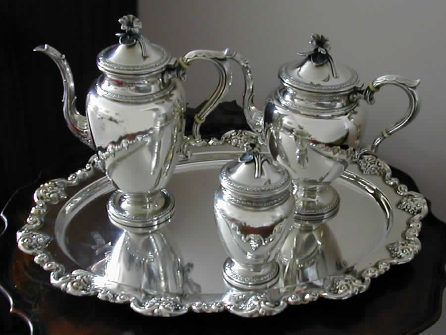 Violet (Sterling, Hollowware) 4 Piece Tea Set (SCP, STP, SCR, SSU) by M Fred Hirsch-1