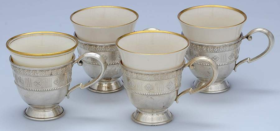 59 (Sterling, Hollowware) Demitasse Cup & Lenox Liner - Set of 4 by Matthews -1