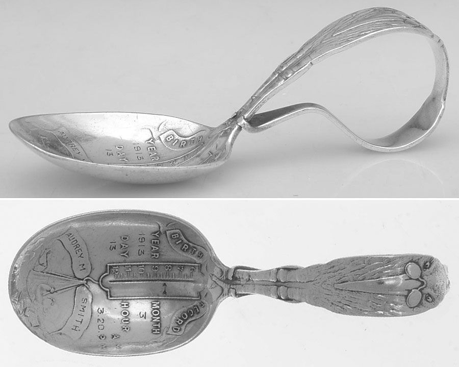 Stork (Sterling) Curved Handle Baby Spoon by Mauser-1