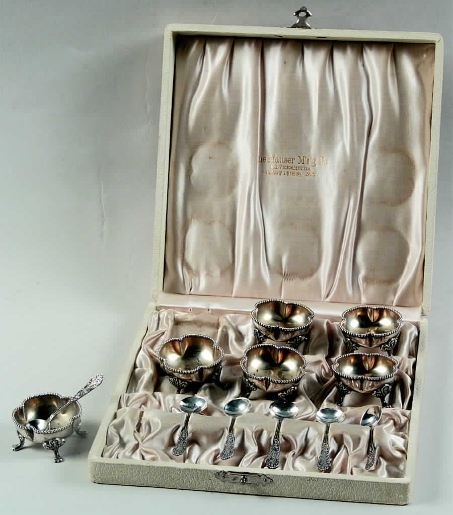 1909 (Sterling, Hollowware) Set of 6 Individual Open Salt & Spoon by Mauser-1