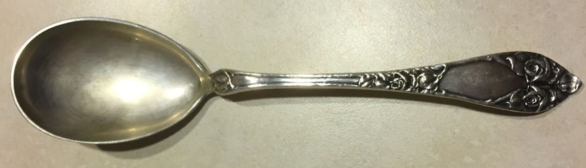 Embossed Rose (Sterling) Solid Salad Serving Spoon by T H Marthinsen Silver-1