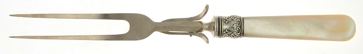 Pearl Handle 6 (Sterling) Large Stainless-Prong Roast Carving Fork by Meriden Cutlery Co-1