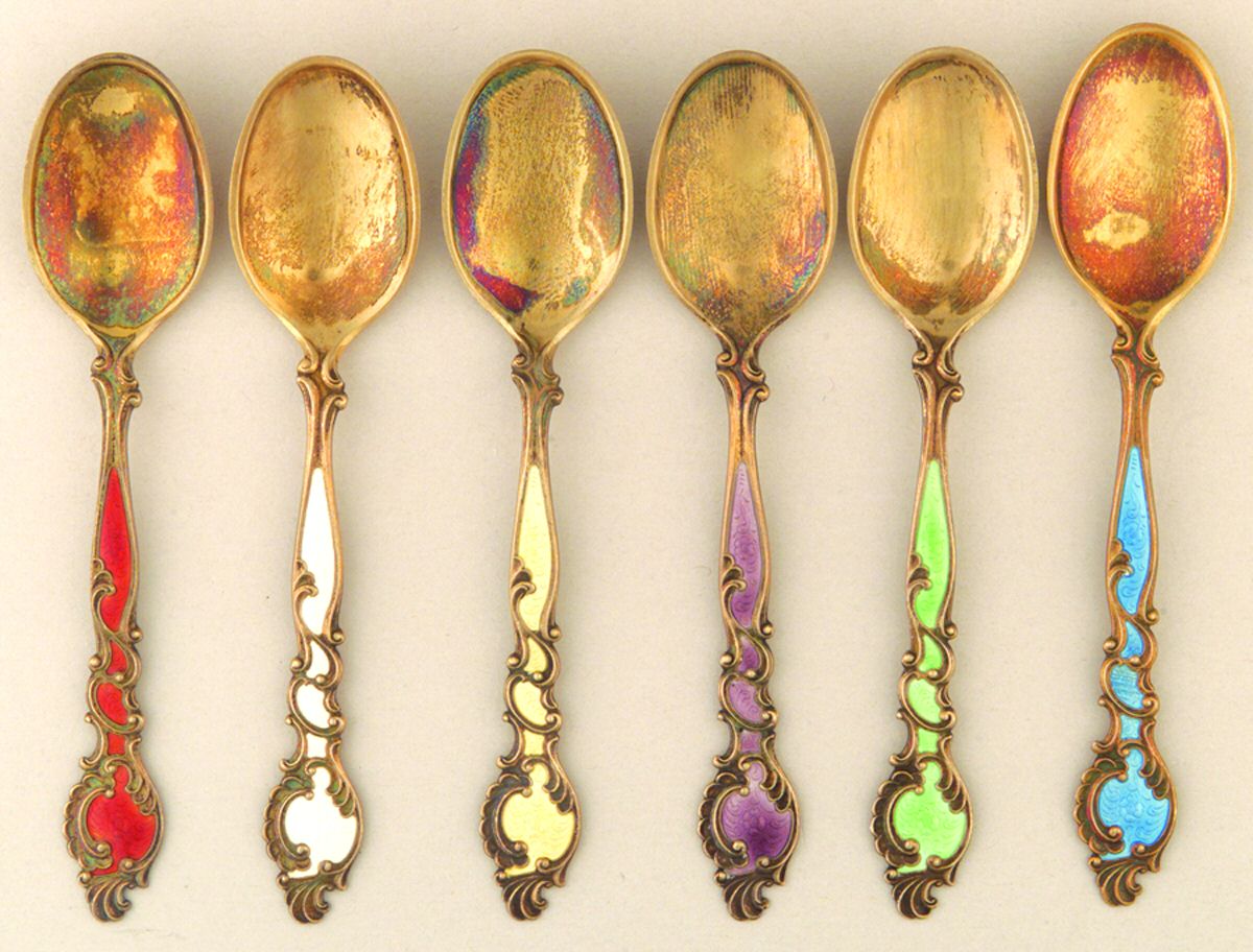 357 (Sterling, Gold Vermeil) Demitasse Spoon - Set of 6 Motifs by T H Marthinsen Silver-1
