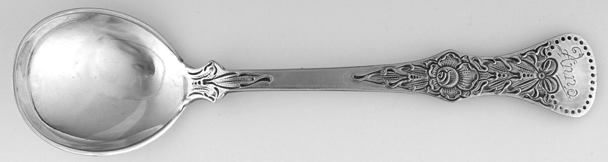 Flat Rose (Sterling) Monogram Round Bowl Soup Spoon (Bouillon) by Magnus Aase (Norway)-1